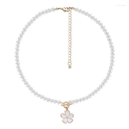 Hänghalsband Eetit attraktiv vit emaljblomma imitation pärlor pärlor kedja handgjorda halsband delikat zirkon mode smycken gåva