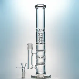 Heady Water Glass Bong Triple Comb Perc Straight Oil Dab Rigs Birdcage Perc Water Pipes 18mm女性ジョイントwith bowl ll