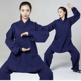 民族衣類女性中国の伝統的なコットンリネンWudang Tai Chi練習格闘技のユニフォームTaoist Top Pants 2PCSセット