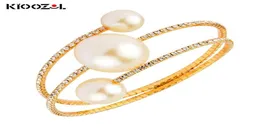 Bangle KIOOZOL Unusual Design Three Layers Large Pearl Bracelet Micro Inlaid CZ Bangles For Women Jewelry Accessories 2021 179 KO43026098