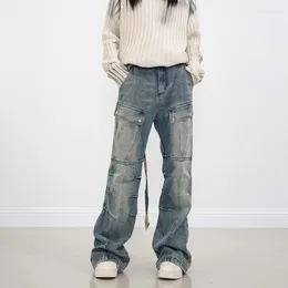 Женские джинсы 2023 Spodnie Y2K, уличная одежда, винтажные синие плиссированные мешковатые брюки-карго для женщин, одежда, прямые женские джинсовые брюки в стиле хип-хоп