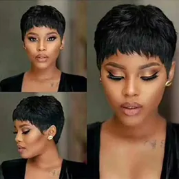 Krótkie proste ludzkie peruki włosy naturalny kolor Brazylijski Remy Hair Pixie Cut Peruka Human Hair Parg for Black Women Mylockme 231229