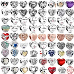 925 Silver European Fashion New Silvering Angel Mom Family Love Heart Beads Charm Fit PAN Charms Bracelet Women's DIY Jewelry Gift Free Shipping