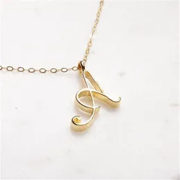 Gold Color Swirl Initial Alphabet Necklace All 26 English A-T Cursive Luxury Monogram Name Word Text Character Capital Letter Pend226O