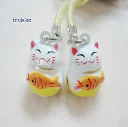 100 шт., модный популярный белый ремешок для мобильного телефона Maneki Neko Bell для мальчиков и девочек, подарок для мобильного телефона 6013703