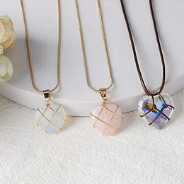 Hänge halsband söta söta opal lås hjärta hängen halsband för kvinnor charm rosa kristall choker guld färg kedjor smycken tillbehör flickor