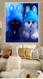 DIY 5D Teil-Diamant-Stickerei, schwarze Katze und weiße Katze, rundes Diamant-Gemälde, Kreuzstich-Set, Diamant-Mosaik, Heimdekoration31446868