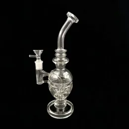 Hockahs New Glass Recycler Bong Hollow Out Design Water Pipes Dab Rigs Tire Perc Glass Bong with Glass Bowl