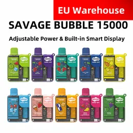 Savage Bubble Puff 15k Vape Do jednorazowy magazyn UE 28 ml wstępnie wypełnione dziecięcy blokada POCO Wbudowany inteligentny wyświetlacz 650 mAh Regulowany moc vs Iget Mrvi Zooy Bar