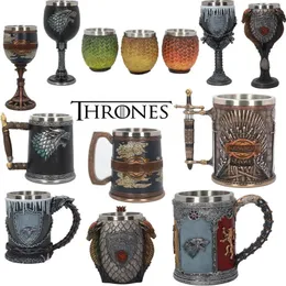 Paslanmaz Çelik Reçine Thrones Cups Şarkı Of Buz ve Ateş Viking Bira Kupası 3D Heykel Kahve Kupaları Tankard Şarap Goblet Drinkware 231228