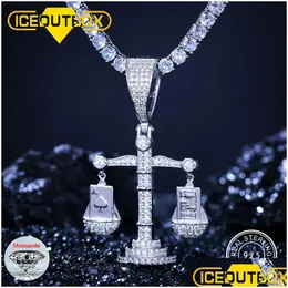 Ожерелья с подвесками S925 Liontin Skala Keseimbangan Libra Ace Of Spades Bling Kalung Hip Hop Pria Perhiasan Punk Jalanan Perak Sterlin Dh3Hd