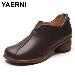 Boots Yaerni Retro ing delikat Emed Flower äkta läderslip på pumpar Casual Shoes Women Shoes Botas Mujer 2020