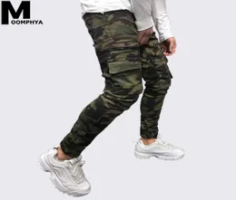 Moomphya 2019 New Camo pocket skinny jeans men Streetwear hip hop zipper camoflage men jeans Stylish Cargo pants biker2088813