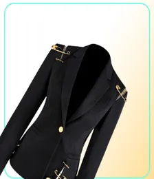 Women039s Suits Blazers Women Blazer Jacket Pins Deco Hollow Out Slim Single Button High Street Coat 20219462112
