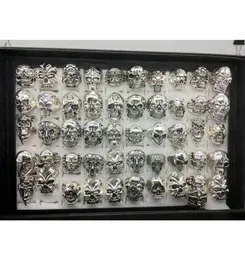 HELA 50PCSLOT GOTHIC Big Skull Ring Bohemian Punk Vintage Antique Silver Mix Style Mens Fashion Jewelry Skeleton Ring Size N1118950