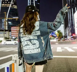 2020 Spring Basic Jean Jacket Women Letter Print Red Denim Coats Jackets