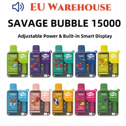 E Cigarett Savage Bubble 15K Puff Bar Disponible Vape Pen Child Lock Poco Inbyggd smart display 650mAh Uppladdningsbar 28 ml Crystal Vape Factory Vapes vs Randm Mrvi Bar