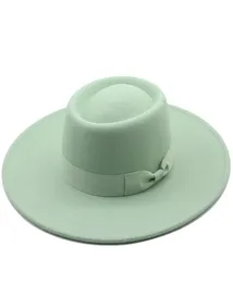 Sombrero de copa plano negro liso de ala ancha de 95 cm, sombreros de fieltro Fedora de lana para mujer con lazo, gorra Vintage para boda en la iglesia, Panamá 6138863