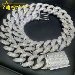 Lysande storstorlek Hip Hop -kedja isad ut mässing 4RAWS 5A+ Zircon Diamond Men Miami Cuban Link Necklace