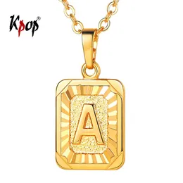 Collar Kpop con letra A, joyería Unisex, Color dorado y plateado, collar con colgante cuadrado de acero inoxidable con inicial de alfabeto de la A a la Z P3490305O