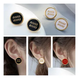 Charm Designer Brand Letter Miu Enamel Round Earrings Female Fever Same Style Retro High-End Temperament Light Luxury Drop Delivery J Dhdzz