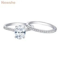 Ela 2 peças 925 anéis de casamento de prata esterlina conjunto 1 9ct forma oval aaaaa zircão jóias anel de noivado banda reta br0943 2110201s