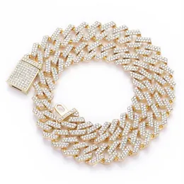 Chaîne glacée de haute qualité pour hommes, bijoux Hip Hop, nouveau Micro pavé de strass, chaînes à maillons cubains de 15MM, grand collier épais et épais, 268T