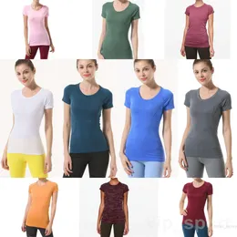 Wyrównać lu yoga sport tshirt kobieta okrągła szyja krótkie rękawy trening fitness Tops Elastic Yogas Tee bieganie atletyczne szybkie prędkość koszulka dziewczyna szybko kamizelki kamizelki ladys