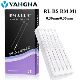 EMALLA 50PCS Tattoo Needle 0.35/0.3mm RL RS M1 RM Disposable Assorted Sterile Needle Set Tattoo Machine Makeup Tattoo Supplies 231229