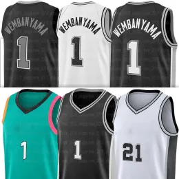 Herren 1 Victor Wembanyama Basketball Trikots Custom Männer Jugend Kinder Keldon Johnson Erste Runde Tim San Duncan Antonio Jersey Custom