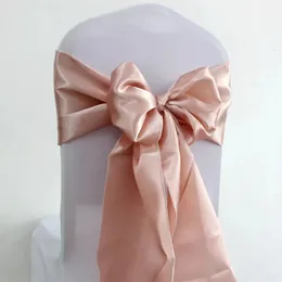 25pcs Rose Gold Satynowe krzesło Bow Bow Sashes Wedding Chair Wstążka Motylowe krawaty na imprezę El Banquet Dekoracja 231228