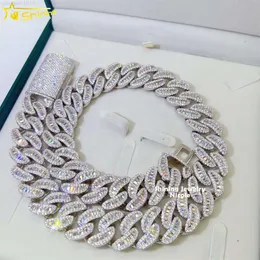 Naszyjnik hip -hopowy luksusowy ciężki 22 mm bagietka kształt księżyca Styl 925 Srebrny Miami Moissanite Cuban Link Chain