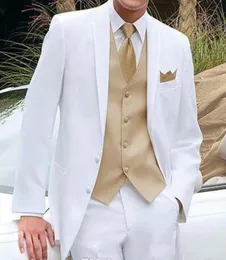 Smoking da sposa bianco e oro per uomo 2019 Ultimo blazer 3 pezzi risvolto con risvolto personalizzato uomo giacca pantaloni gilet2209052