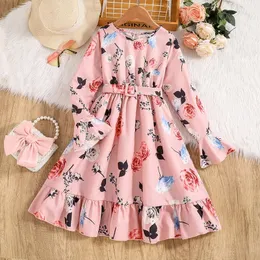 Robe d'automne pour filles de 8 à 12 ans, imprimé rose, manches longues, pour vacances décontractées, 2023, 231228