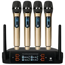 4 -kanal UHF trådlöst mikrofonsystem handhållen dynamisk mikrofon med x 1200mAh uppladdningsbar mottagare för karaoke PA DJ Party 231228