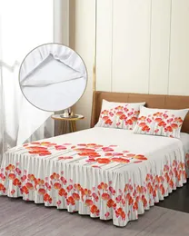 Saia de cama vermelha aquarela papoilas elásticas colcha com fronhas protetor colchão capa conjunto cama folha