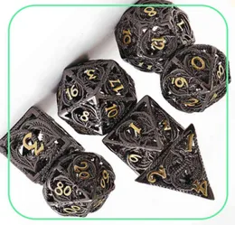 Conjunto de dados de metal oco de cobre puro, 7 peças, conjunto de dados poliédricos de metal DD para jogos de dramatização de masmorras e dragões DND 2201154109557