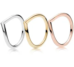 Polished Wishbone Ring 18K Yellow gold plated Rings Original Box for 925 Silver Rose gold Women Wedding Ring sets1161135