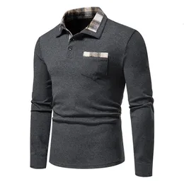 Männer Polo-Shirt Mode Langarm Business Social Männlich Einfarbig Button-Down-Kragen Arbeit Weiß Schwarz Tops Tees 231228