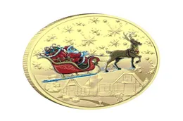 Pièces d'or commémoratives du père noël, 10 styles, décorations, impression couleur en relief, bonhomme de neige, cadeau de noël, médaille Whole7447416