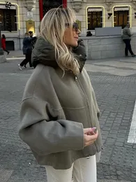 Överdimensionerad dragkedja huva jacka kvinnor mode förtjockar lapptäcke långärmade rockar 2023 Autumn Winter Loose Warm Street Ytterkläder 231228