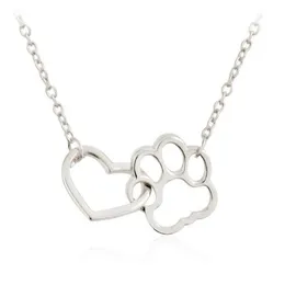 Hollow Out Cute Heart Dog Cat Paw Pendant Necklace Animal Print Friendship Jewelry Mother Child Love Necklaces258S