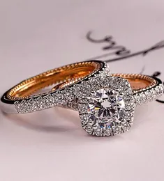 Anéis de casamento huitan noivado de luxo para mulheres 2pcsset brilhante zircão cúbico novo design dois tons elegante jóias femininas dropship6402717