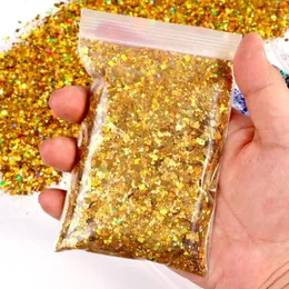 Prego glitter 50g flocos de arte misturada pó laser holográfico ouro/prata tumblers quatro cantos quadrados lantejoulas grossas soltas