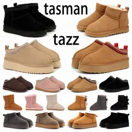 Tasman Hausschuhe Kastanienbraune Schuhe Designer Ugh UG Tazz Stiefel Ultra Platform Luxus Mode Damen Wildleder Schnee Winter Warme Wollstiefel Pelz Schaffell Ankel Booties mit Box