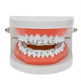 Fashion Hip Hop Lava Grillzs 18K Gold Plated Top &Bottom Vampire Teeth Grillz Rock Punk Rapper Accessories with 2 Silicon Molding 243I