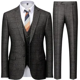 Blazers Jacket Pants Vest Fashion Mens Casual Boutique Business British Plaid Randig Suit Coat Trousers Waistcoat 231229