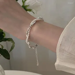 Charm Bilezikler Çift Katmanlı Paslanmaz Çelik Metal Metal İnci Boncuklar Kadın Moda Koreli Gümüş Renk Parti Takı Hediyeleri