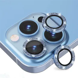 Bling Camera Lens Protector kompatybilny z iPhone 11-15 seriale 9H twardość odporna na metalowy metalowy pierścień diamentowy