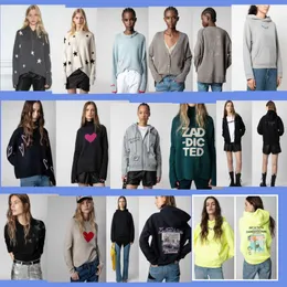 Francuski 23AW Zadig Voltaire Bluzy Bluzy kokosowe biały atrament cyfrowy druk bawełniany okrągła szyja raglan rękaw damski